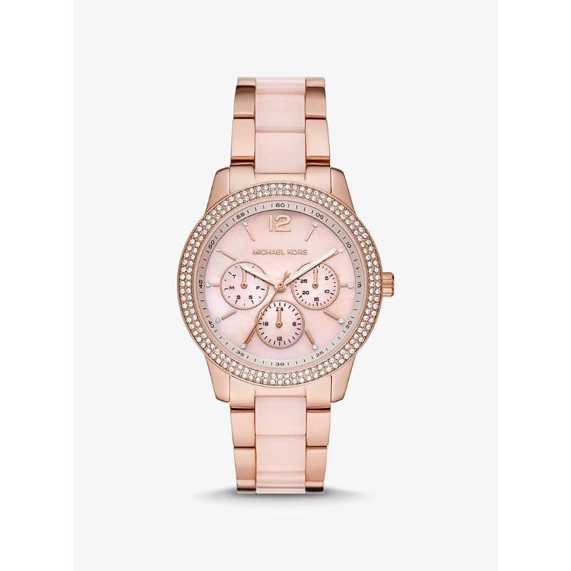 

Michael Kors Крупные часы Tibby с паве, покрытие из розового золота, ацетатовый корпус, цвет румянца MK6928 розового золота