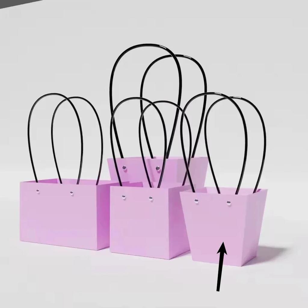 Paper Box Pink Kraft Paper Tote Bag Square Gift Bag  Flower Shop Supplies Valentine's Day Party 10pcs Fresh Flower Packaging