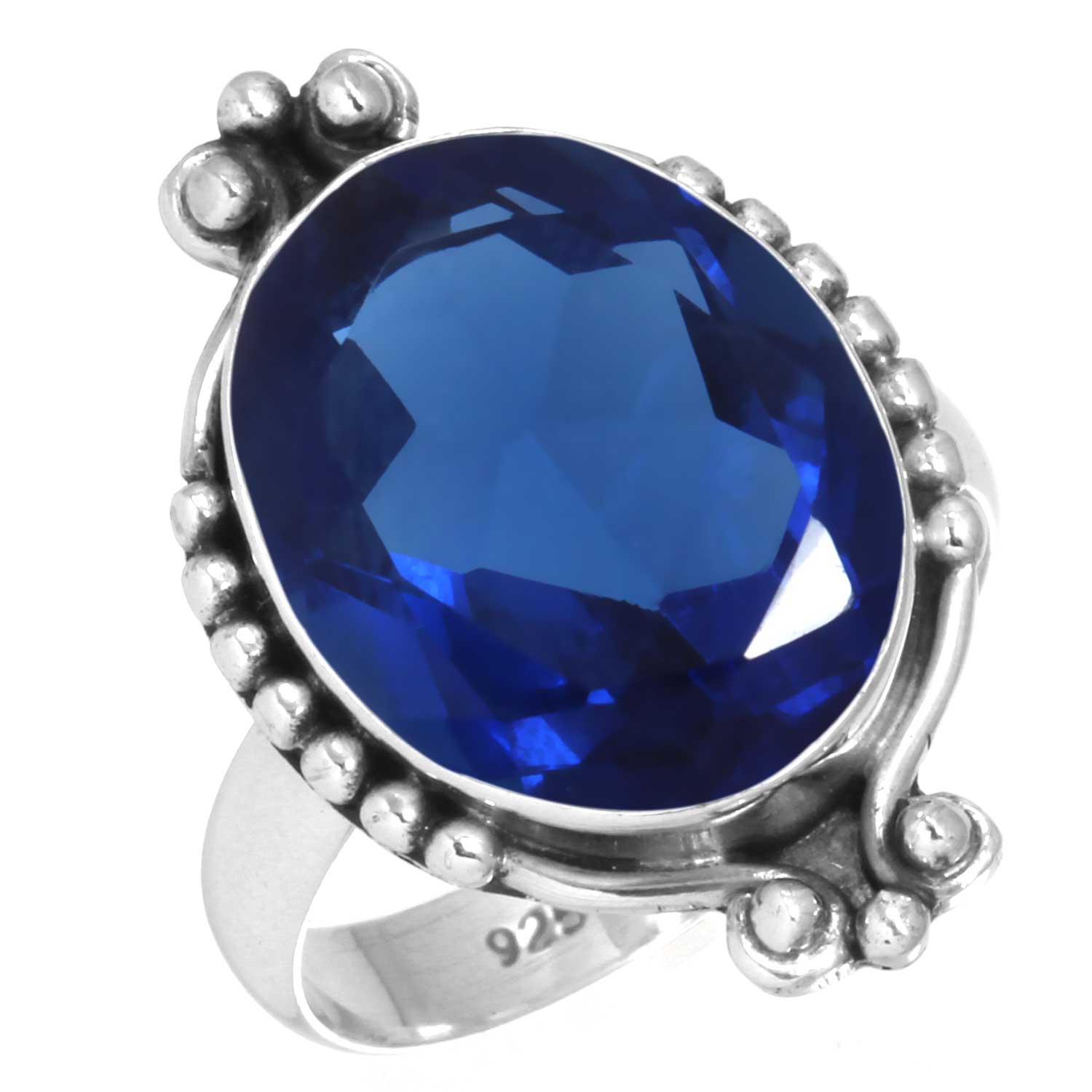 925 Sterling Silver Ring Women Gemstone Handmade Jewelry Easter Gift Amethyst Sapphire Topaz Citrine Emerald Garnet Iolite Peridot Ruby Birthstone 5 сапфир синий