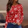 Women's Fashion Casual Slit Hem Round Neck Long Sleeve Loose Christmas Printed T-Shirt Ladies Top
