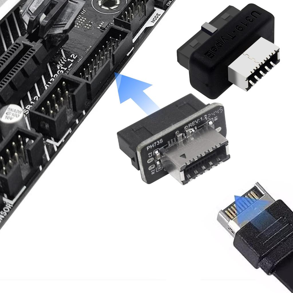 USB Front Panel Adapter 19/20Pin Internal Connector for PC Motherboard To USB 3.1/3.2 Type-C Front Socket Key-A Type-E Header