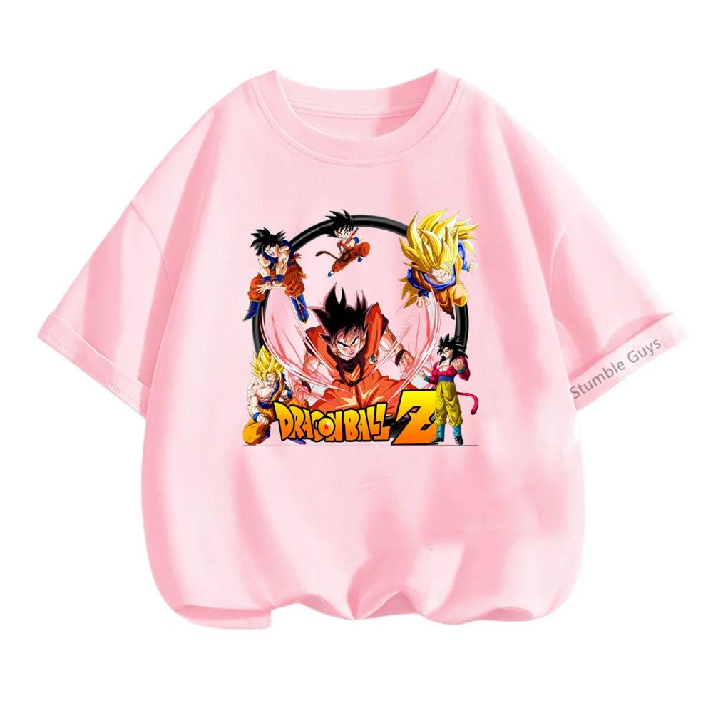 2025 MINISO Summer 4-14 Children  Dragon Ball Z TShirt Son Goku Anime Teen Clothes Fashion Casual T-shirt Boy Clothes Girls Kawaii Kids Tops