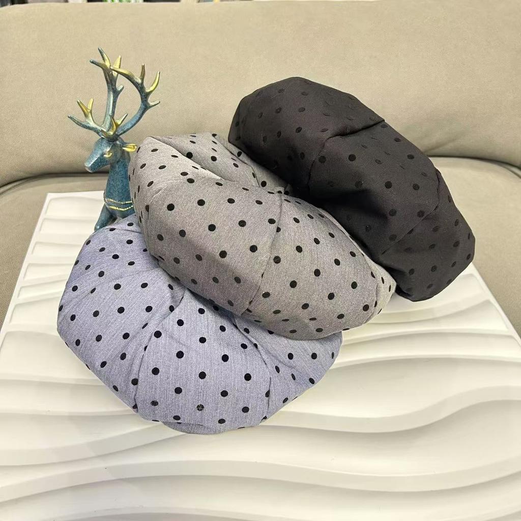 Korean Polka Dot Cloud Beret Female Spring Summer Big Head Circumference Retro Versatile Painter Hat Showing Face Small Bud Hat