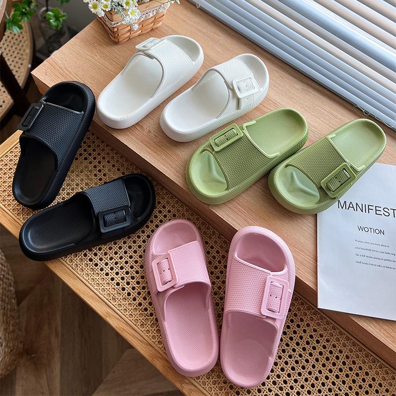 Fashion SmilePOP New Pillow Sandals for Women EVA Flat Sandals Outdoor Soft Pool Shower Shoes Non-Slip Double Buckle Adjustable Slides