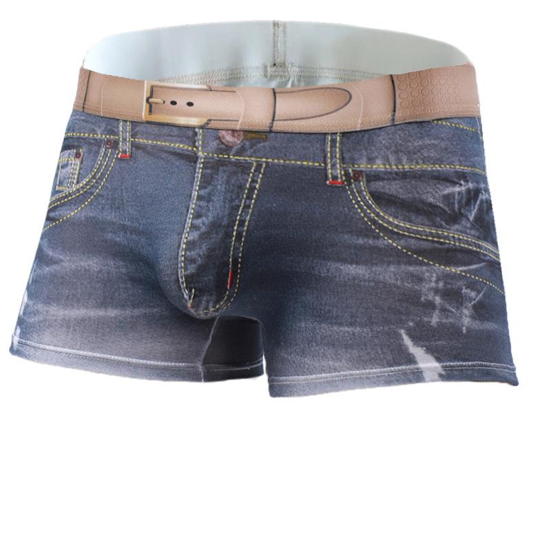 Pánské džínové kalhotky: Sexy prodyšné boxerky se středně vysokým pasem, strečové šortky plus size