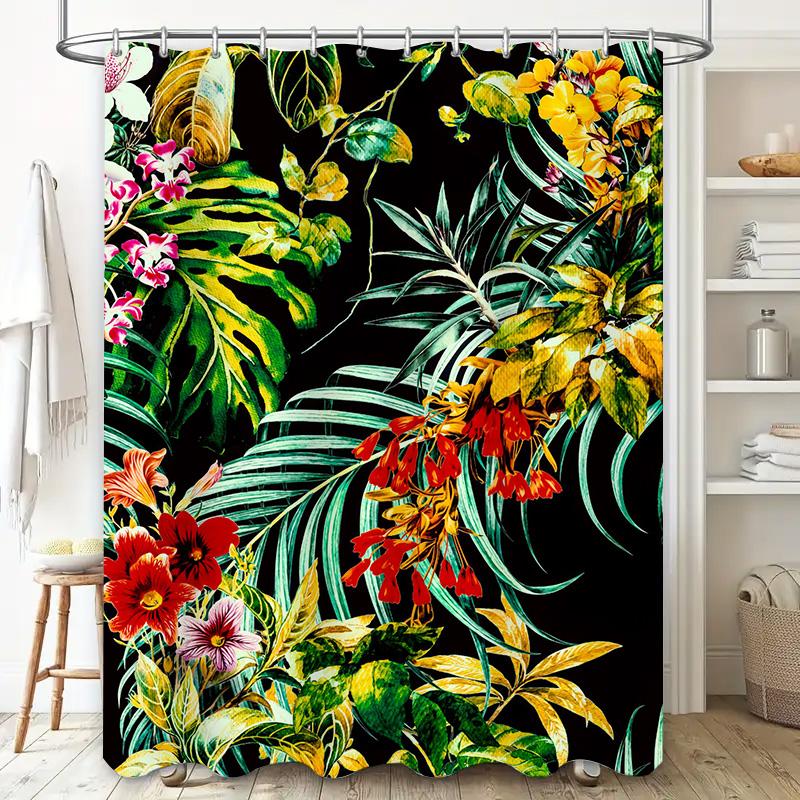 Exotic Floral Shower Curtain Greenery Bright Bloom Decor High-Quality Fabric with Water-Resistant Coating for Bathroom Decoratio