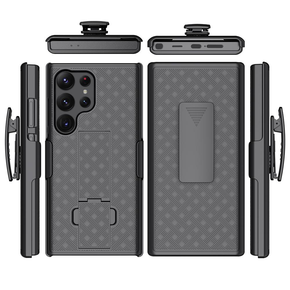 For Samsung Galaxy S24 Ultra Kickstand Case PC+TPU Sliding Screen Cover Phone Case with Clip