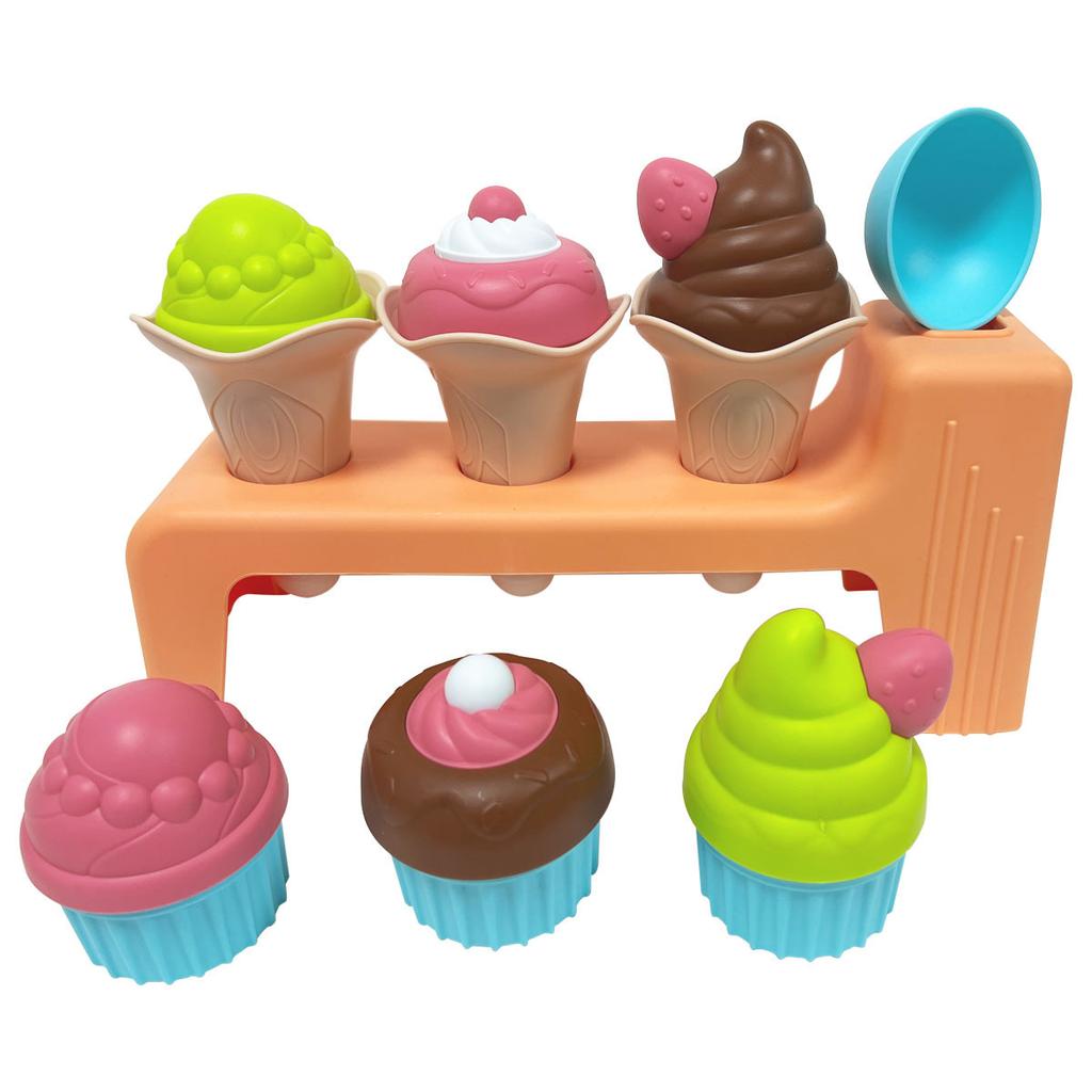 Eisständer Ice Cream Sand Toy Set, Kids Beach Toys for Ages 3+, Outdoor Role Play with Shovel, Cones & Cake Molds