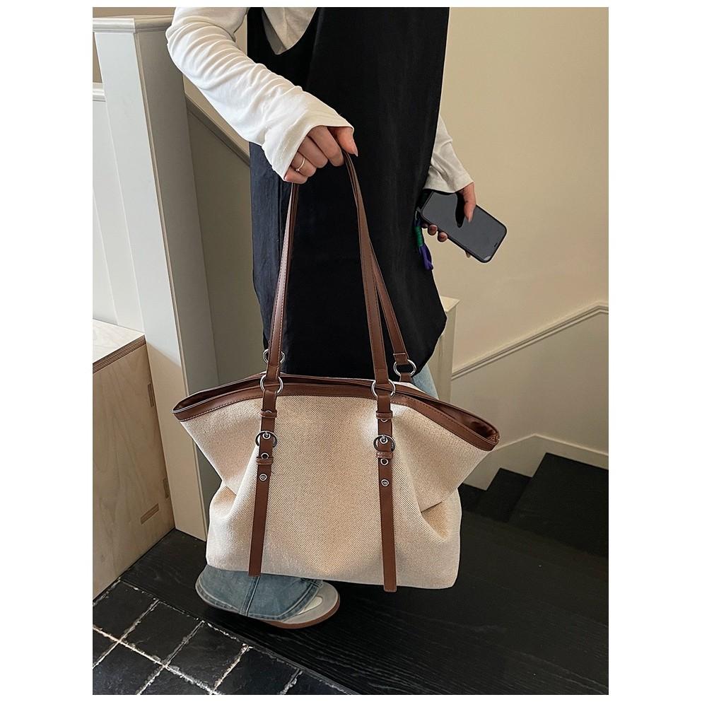 IELGY Casual Large-Capacity Canvas Bag Lightweight All-Match Commuter Shoulder Simple Portable Tote Bag