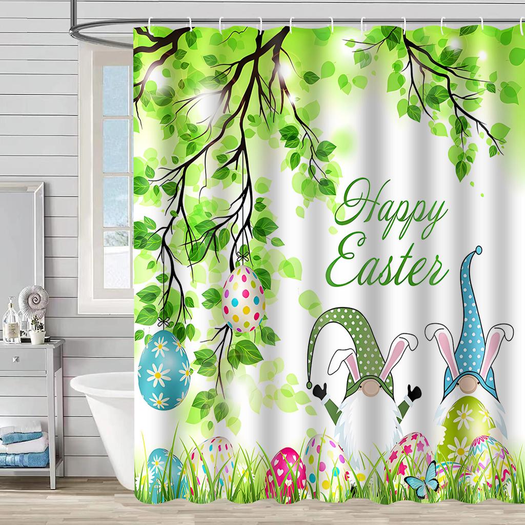Easter Rabbit Waterproof And Mildew-Proof Polyester Bathroom Shower Curtain Shower Curtain Partition Curtain Free Of Punching