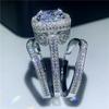 Joyería de Moda Vintage Set de 3 Anillos 925 Plata de Ley Forma Cojín Blanco Transparente Circonita Cúbica 5A Anillo de Banda para Mujer Tallas 5-10