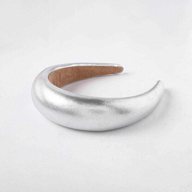 

Женская повязка на голову из искусственной кожи с мягкой повязкой для волос, широкий обруч для волос, аксессуары, головной убор серебряный