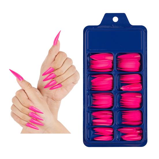 100 szt./zestaw Pełnoklejące Szpiczaste Sztuczne Paznokcie Jednolity Kolor Naklejki Manicure Akcesoria