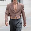 INCERUN Oversized Men Long Sleeve Striped Cutout Irregular Cropped Coats Blazer
