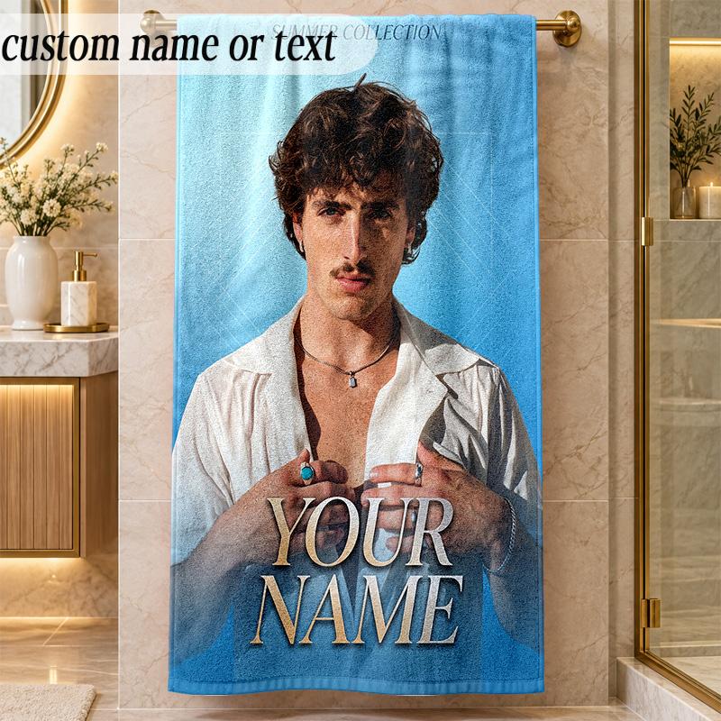 Beach TowelBenson Boone Custom Name Text Personalized Soft Towel for Beach Pool Indoor Home Decor Gift