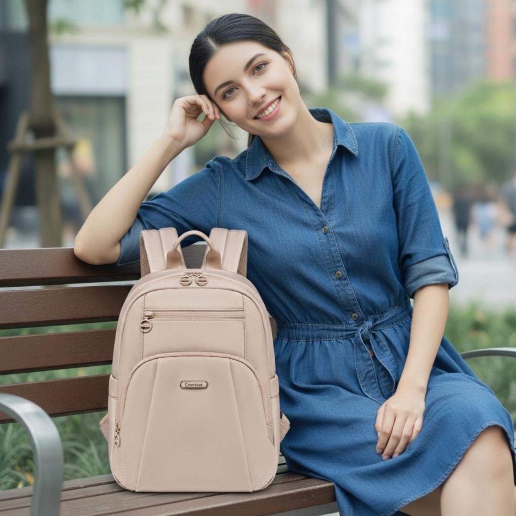 Beżowy plecak miejski damski, na ipada 10,9", wodoodporny, 9,3 l. na studia i co dzień. chantria cb770khaki.