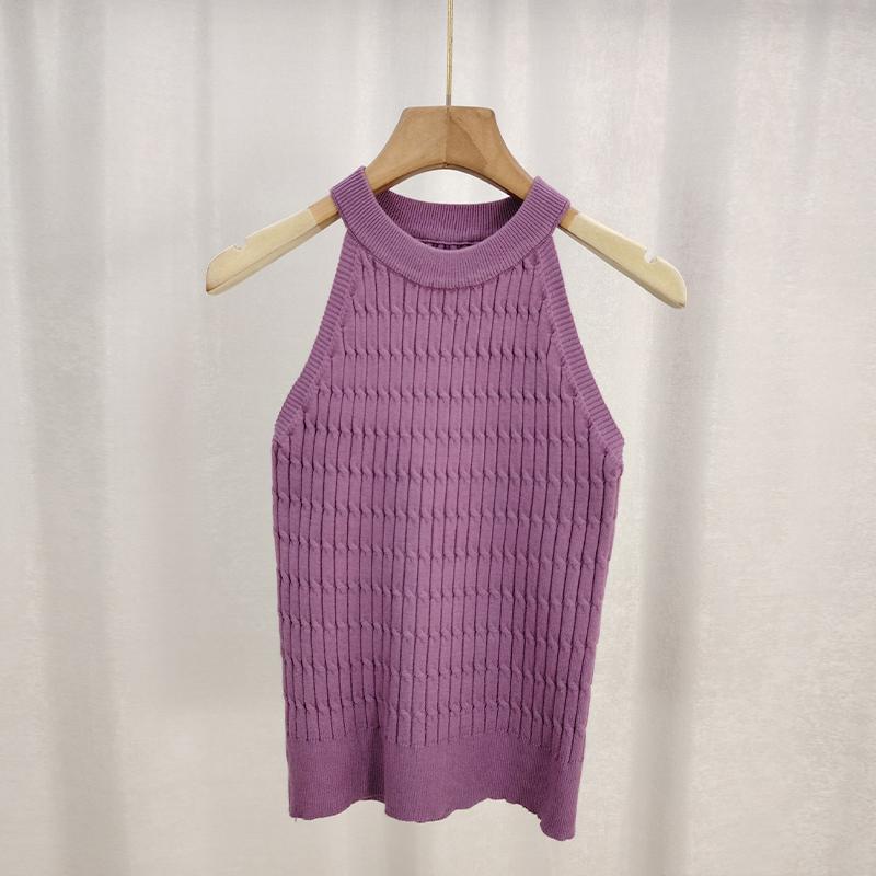 Summer Korean Solid Color Halter Neck Sleeveless Slim Twist Knit Vest For Women