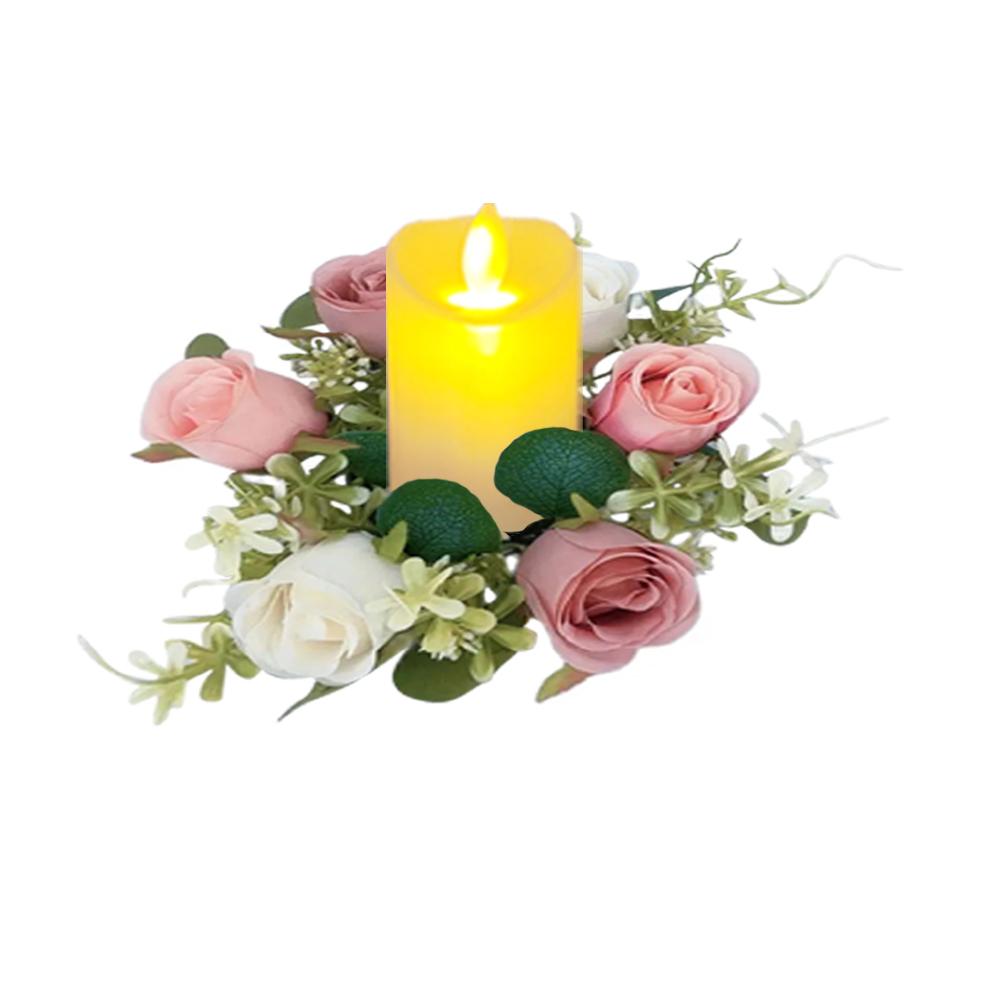 1 Stück Kerzenlicht & 1 Stück Kerzenleuchter-Girlande, Kerzenkranz Kerzenhalter Künstliche Pflanzen-Girlande Künstliche Blumenring Tischdeko