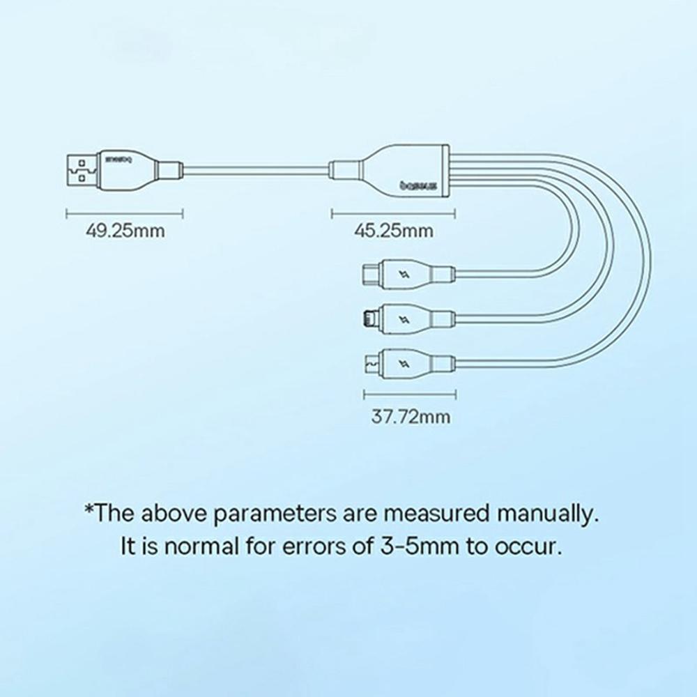 BASEUS Ultra-Fast One-For-Three Fast Charging Cable USB to Micro USB+Lightning+USB-C 3.5A 1.3m