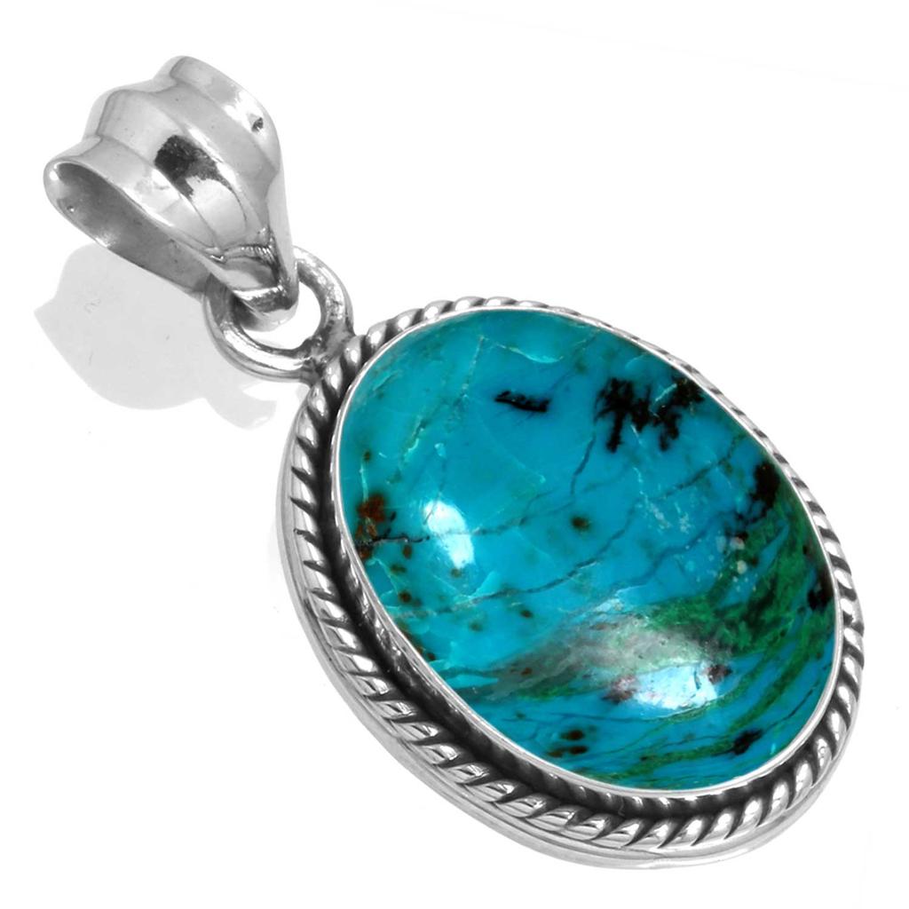 925 Sterling Silver Pendant Women Gemstone Handmade Jewelry Halloween Gift Amazonite Angelite Blue Opal Botswana Agate Mohave Azurite Chrysocolla