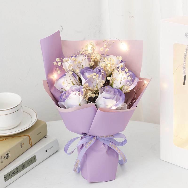 520 Creative Icy Blue Rose and Gypsophila Soap Flower Bouquet for Teacher's Day