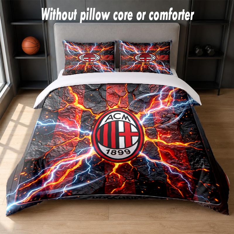 Set Biancheria da Letto AC Milan Design 1 Copripiumino + 2 Federe Morbido Traspirante Biancheria da Letto per la Casa
