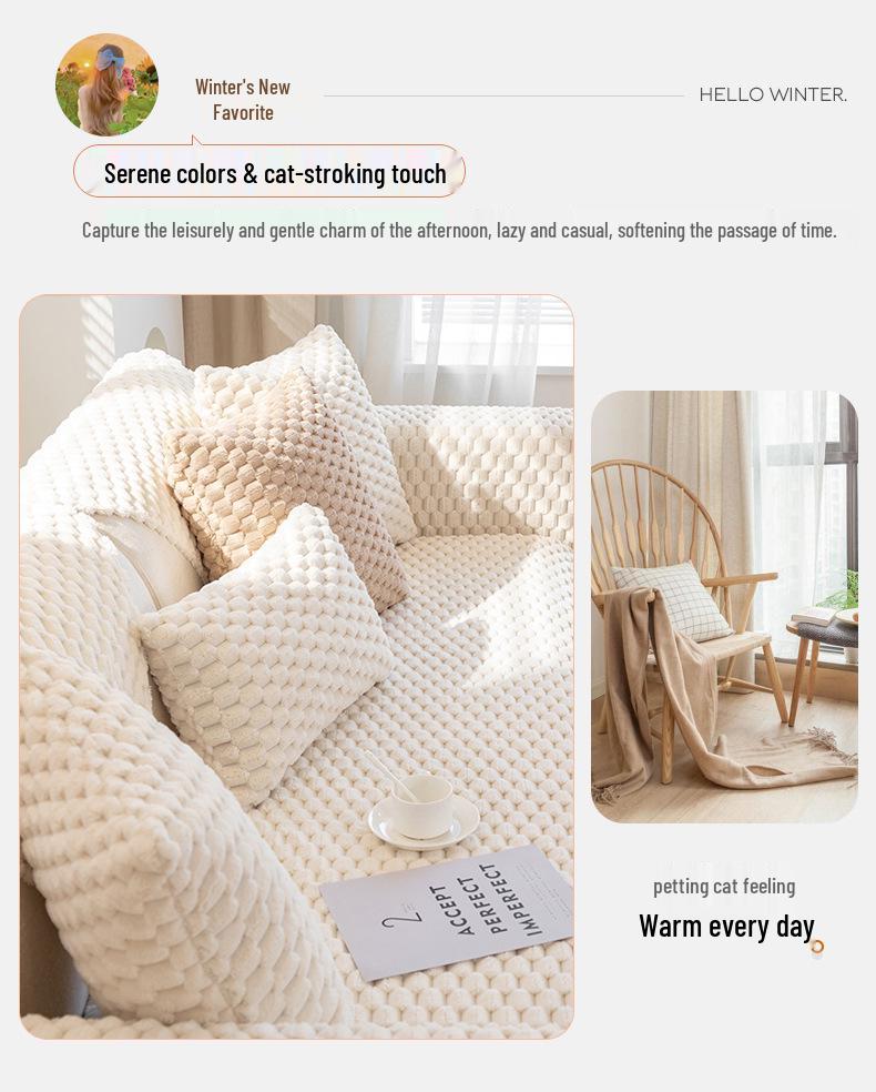 Winter Plush Non-Slip Sofa Cushion & Cover - Modern, Thickened Design