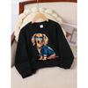 Kids Sweatshirt,Crew Neck Fashion Top, Fun "Cool Dog with Sunglasses" Patterned Sweatshirt, for Everyday Casual Wear, for All Kinds of Daily Outfits
