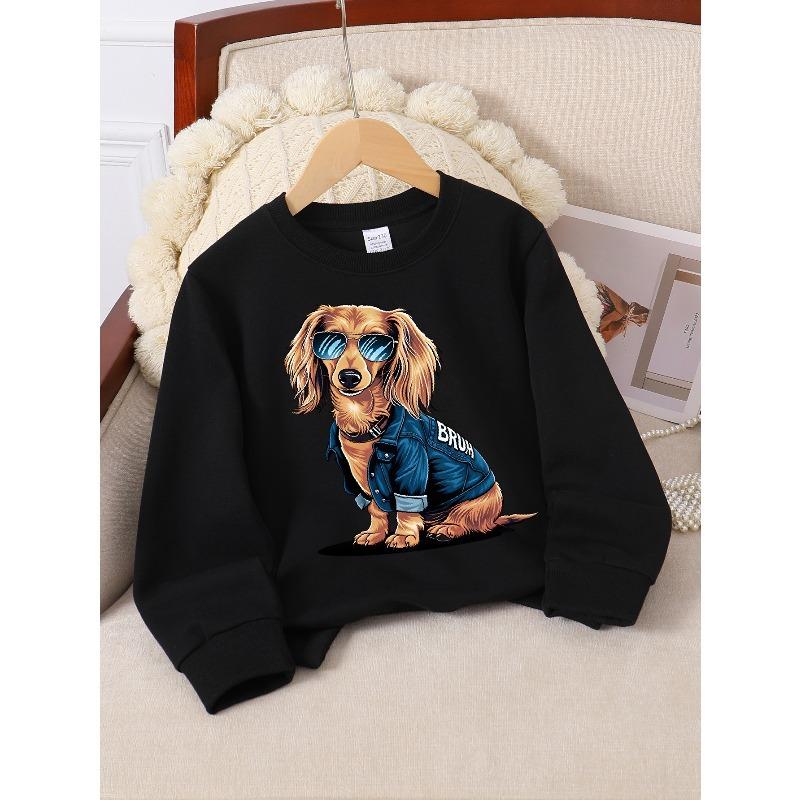 Kids Sweatshirt,Crew Neck Fashion Top, Fun "Cool Dog with Sunglasses" Patterned Sweatshirt, for Everyday Casual Wear, for All Kinds of Daily Outfits