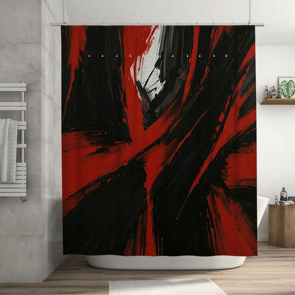 Modern Bathroom Decor Shower Curtain with Red Black Abstract Design for Bathtub Home Decoration 72 x 84 Inches