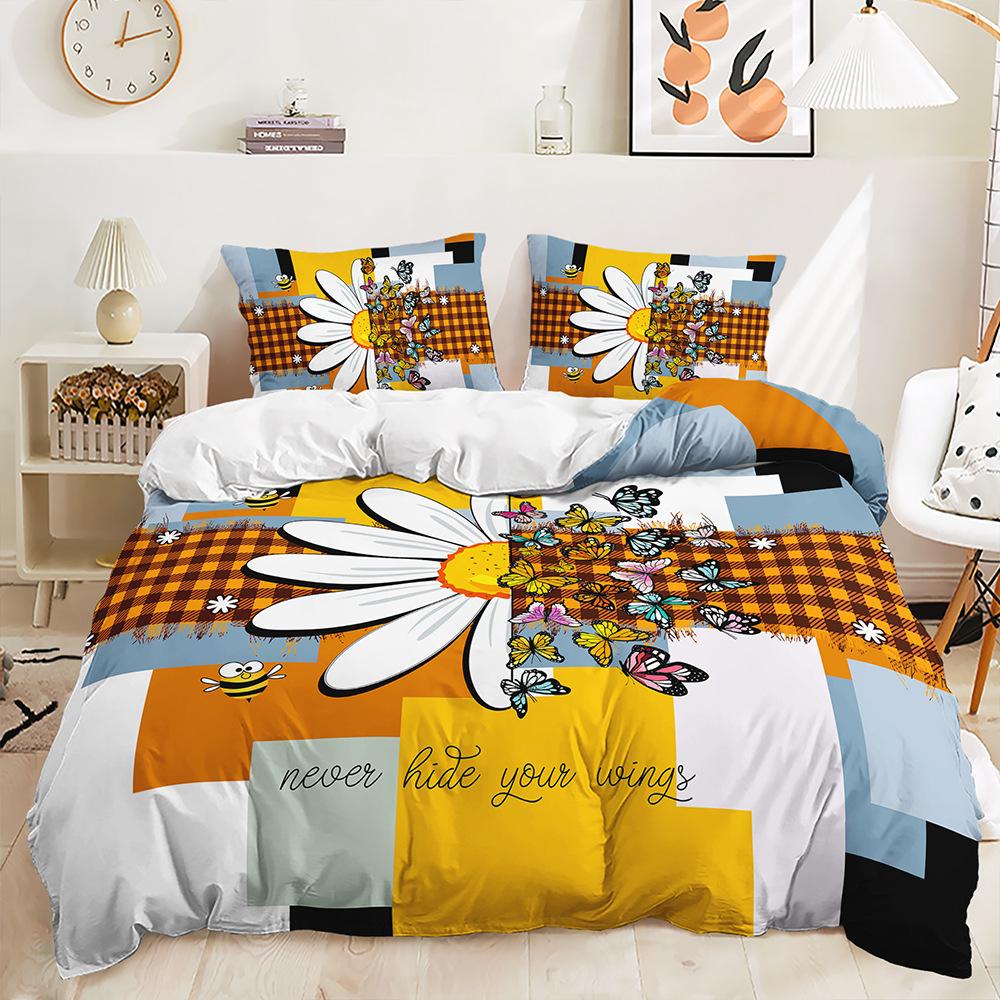 Quilt Cover Idyllic Sunflower Bed Cover Pillowcase Digital Printing Bedding Three-Piece Set