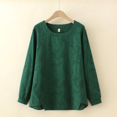 Women's Spring and Fall Plus Size Round Neck Long-sleeved T-shirt Comfortable Printing with Cotton Tops