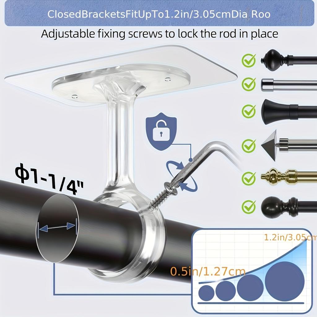 2pcs Non-Drilling Ceiling Curtain Rod Brackets | Heavy-Duty Self-Adhesive, Adjustable Curtain Hooks, Suitable for Wardrobe and Bedroom