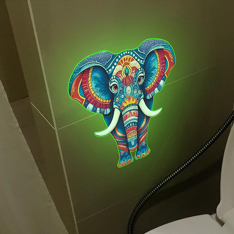Glow-In-The-Dark Colored Totem Elephant Toilet Sticker Self-Adhesive Removable Wall Decal Home Bathroom Living Room Decor
