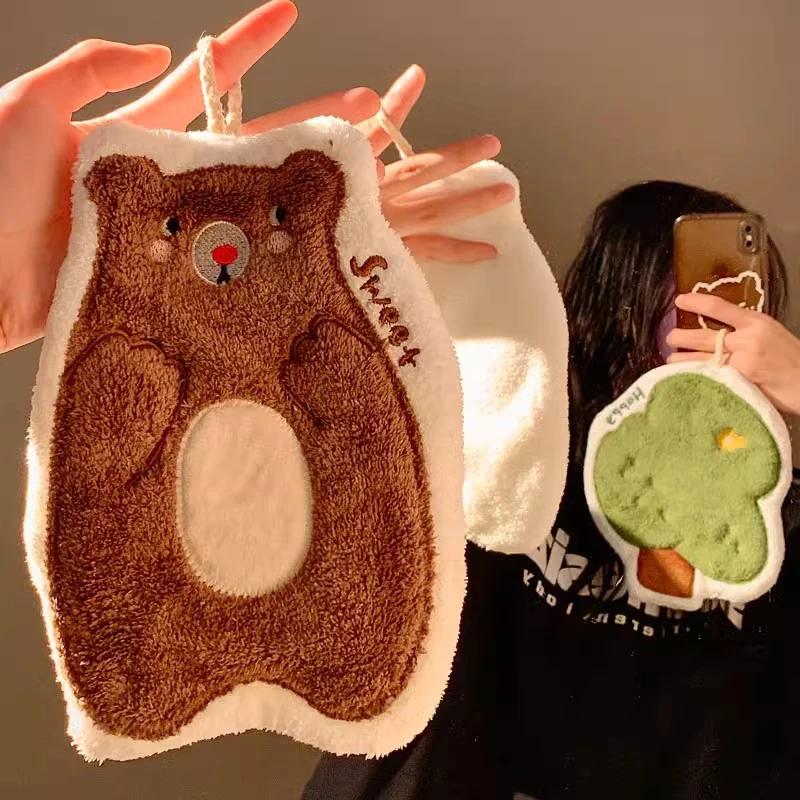 Cute Mushroom Shaped Hand Towels Water-absorbing Hanging Plush Thickened  Bathroom Handkerchief Hand Washing Small Square Towels