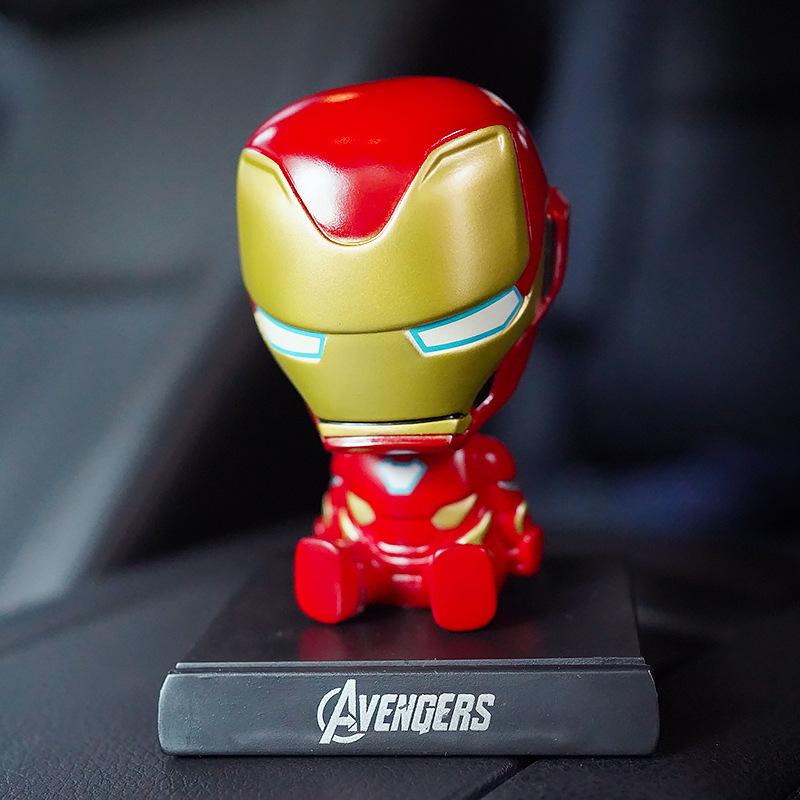 10cm Spider Man Iron Man Hulk Deadpool Shaking Head Doll Car Decoration Auto Accessories Playthings Doll Mobile Phone Bracket Gifts
