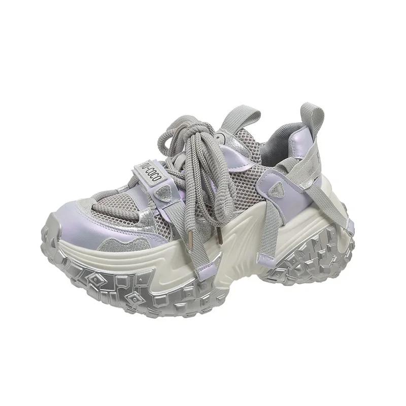 Women's New Spring 2025 Parisian Wheel Tyre Sole Shoes Petite Thick Sole Increased Height Breathable Sports Shoes