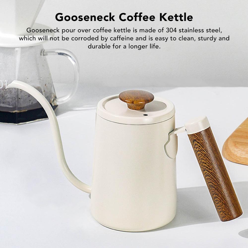 304 Stainless Steel Pour Over Coffee Kettle Wood Handle Narrow Spout Kettle  Home Kitchen
