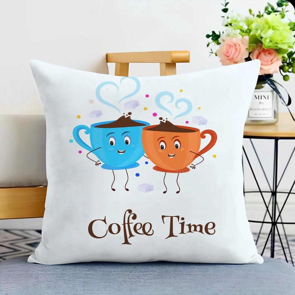 Coffee And Tea Cup Printed Throw Pillow Covers Cafe Tea Restaurant Decorative Pillowcases Sofa Cushion Covers Home Decoration