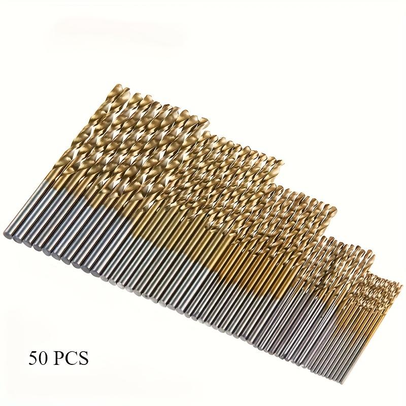 50pcs Titanium Coated High-Speed Steel Drill Bit Set - Suitable for Metal and Wood 1-3mm Carbon Steel, Round Shank, Spiral Flute Design, Mixed Sizes
