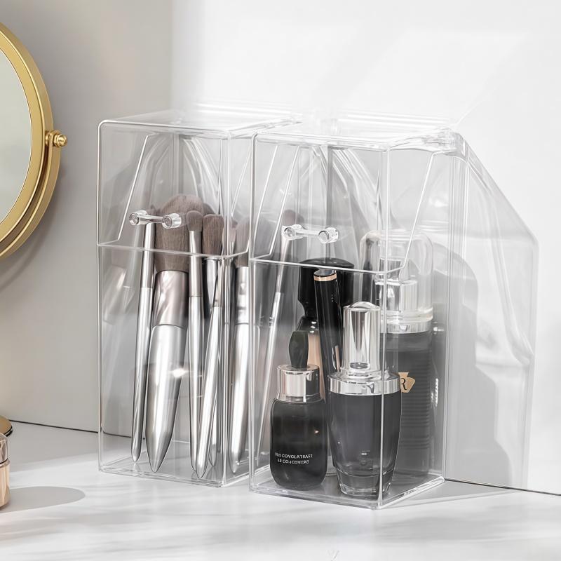 Multi Functional Flip Transparent Acrylic Storage Tube, Dressing Table Makeup Brush Storage Bucket, Student Stationery Storage