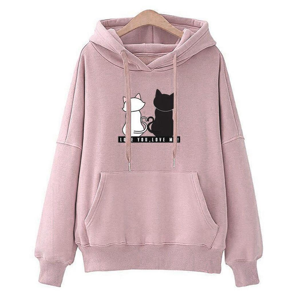 Women  Hoodies Casual Sweatshirt Winter Ladies Baggy Cat Jumper Pullover Tops
