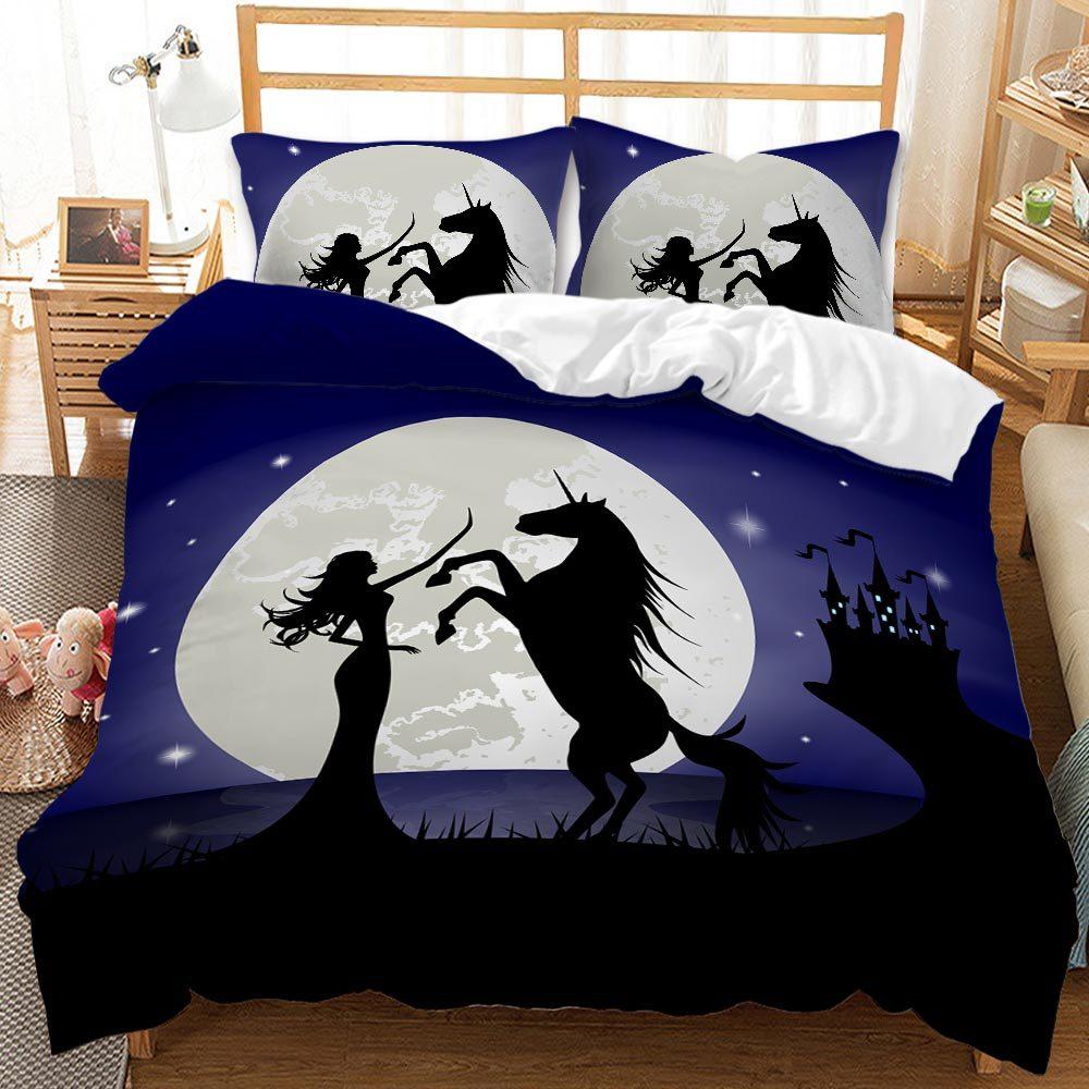 Unicorn Kit 3D Digital Printing Quilt Cover Princess Bedding Girl Three-piece Set