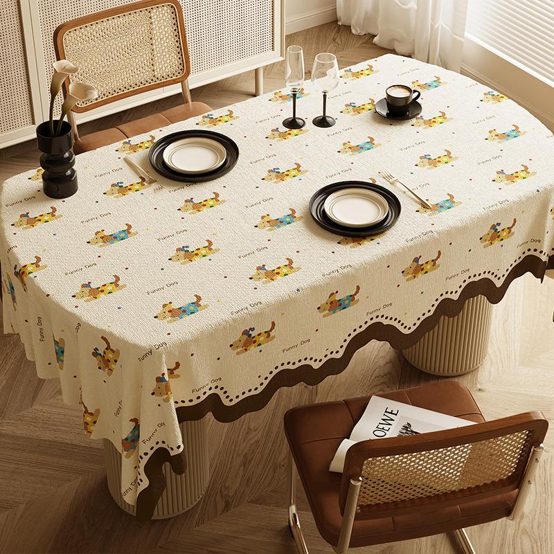 Printed Pattern Cartoon Dining Tablecloth Waterproof Heat-resistant Tea Table Cover Cloth Light Luxury High-end Fabric Decorate