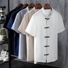 Ice Silk Summer Men's Cotton Linen T-Shirt & Long Pants Set - Casual Solid Color, Plus Size Available