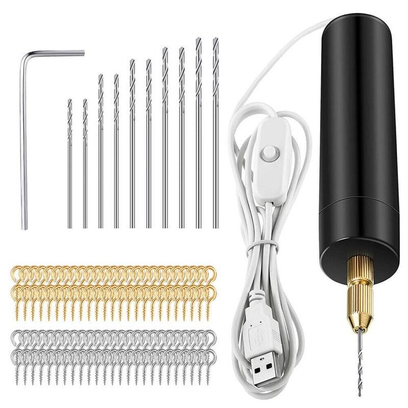 Portable DIY Small Electric Drill USB Electric Drilling Machine Handheld Acrylic Wood Drilling Tool Set
