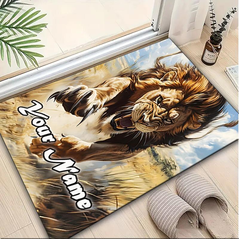 1PC Custom Name Lion's Roar Courageously Theme Floor Mat Ideal for Living Room, Game Rooms, Office, Bedroom,Floor Mat Playful Design