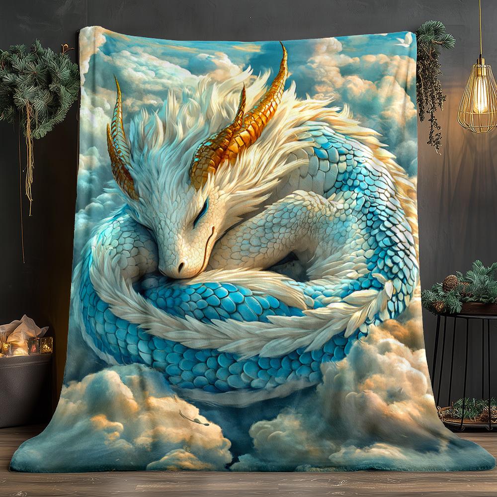 Dragon in Clouds Digital Print Throw Blanket,Soft Lightweight Warm Bedding Blanket for Bed Sofa Couch Office Travel Camping, 1PC