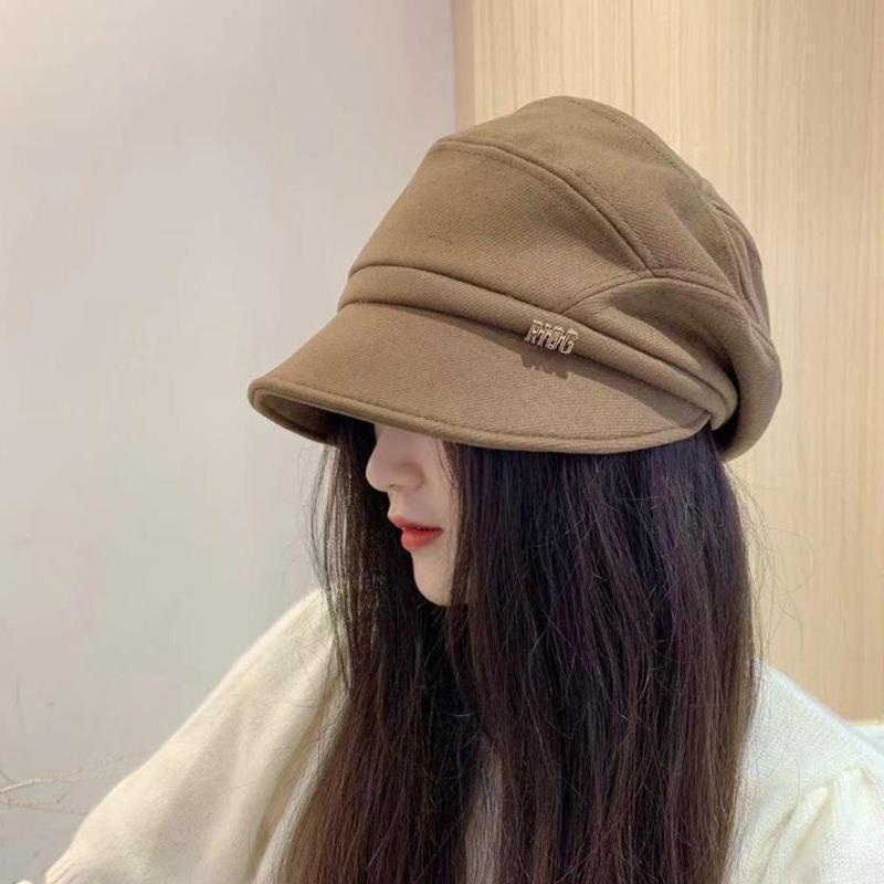 Bucket hat women's literary and retro versatile suede basin hat autumn and winter face small octagonal hat women