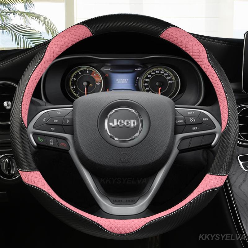 Carbon Fiber Leather Car Steering Wheel Cover for Jeep Grand Cherokee ZJ WJ WK WK2 WL 1993- 38cm Auto Interior Accessories